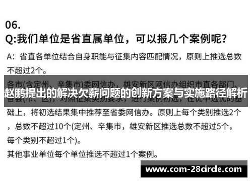 赵鹏提出的解决欠薪问题的创新方案与实施路径解析 赵鹏提出的解决欠薪问题的创新方案与实施路径解析