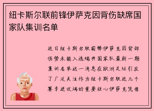 纽卡斯尔联前锋伊萨克因背伤缺席国家队集训名单 纽卡斯尔联前锋伊萨克因背伤缺席国家队集训名单